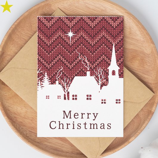 Rustic Roze Argyles Breiwerk Kerstmis Dorp Kaart