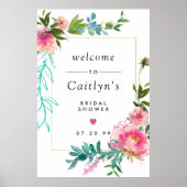 Rustic Roze Bloem Boho Bruidsfeest Welkom Bord Poster (Voorkant)