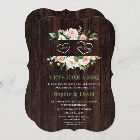 Rustic Roze Bloem Frame Schuur I DO BBQ Kaart (Voorkant / Achterkant)