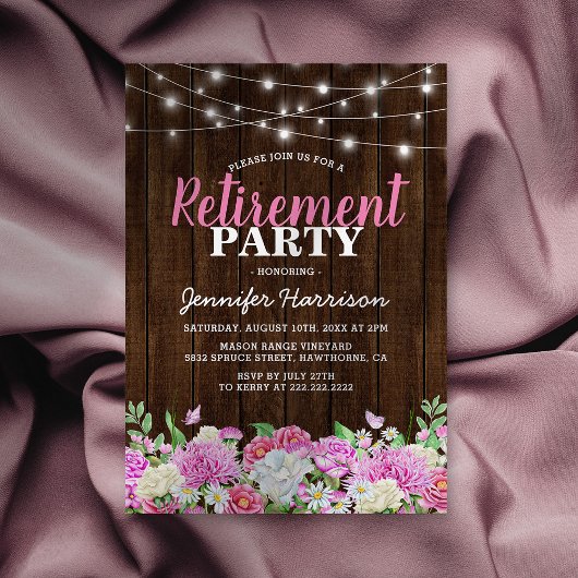 Rustic Roze Bloem Pensioenfeestje Kaart