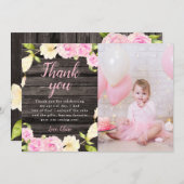 Rustic Roze Bloemenmeisje Verjaardag Aangepaste Fo Bedankkaart (Voorkant / Achterkant)