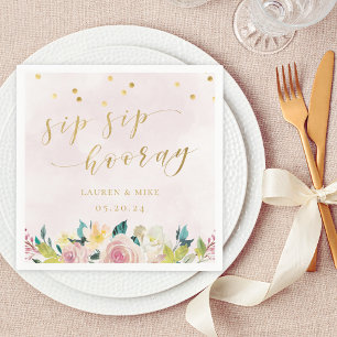 Rustic Roze Bloemige Sip Sip Hooray Bruidsfeest Servet