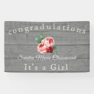 Rustic Roze Bloemstuk Het is een Meisje Rustic Gri Spandoek