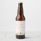 Rustic Roze Bloemstuk Sip Sip Hooray Bruiloft Bier Etiket (Voorkant)