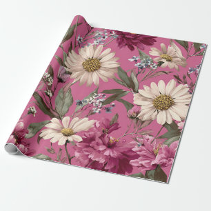 Rustic Roze Botanische Krachtige Vintage Boho Bloe Cadeaupapier