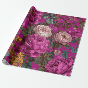 Rustic Roze Botanische Krachtige Vintage Boho Bloe Cadeaupapier