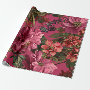 Rustic Roze Botanische Krachtige Vintage Boho Bloe Cadeaupapier