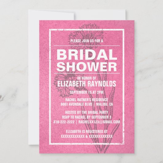 Rustic Roze Bridal Shower Invitations Kaart (Voorkant)