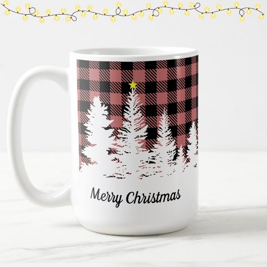 Rustic Roze Buffalo Plaid Bos Kerstmis Koffiemok