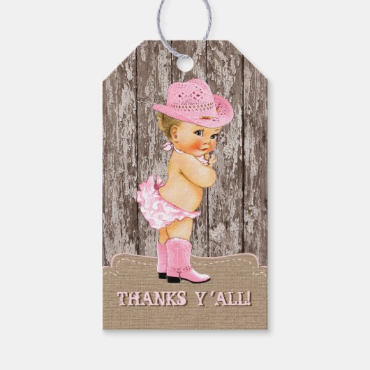 Rustic Roze Cowgirl Baby Shower Cadeaulabel (Voorkant)