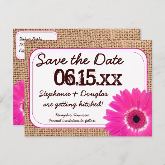 Rustic Roze Daisy Burlap slaat de Briefkaarten op  (Voorkant / Achterkant)