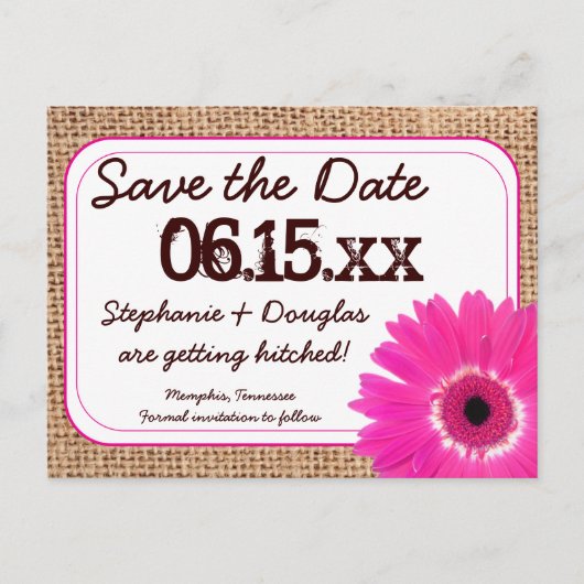 Rustic Roze Daisy Burlap slaat de Briefkaarten op (Voorkant)