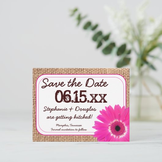 Rustic Roze Daisy Burlap slaat de Briefkaarten op  (Staand voorkant)