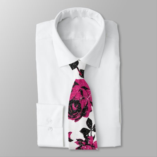 Rustic roze en Black Stem Roos Pattern Stropdas (Gebonden)