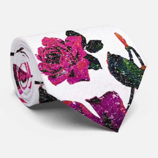 Rustic roze en Black Stem Roos Pattern Stropdas (Opgerold)