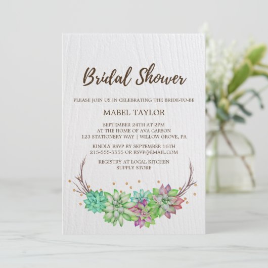 Rustic Roze en Mint Floral Succulent Vrijgezellenf Kaart (Staand voorkant)