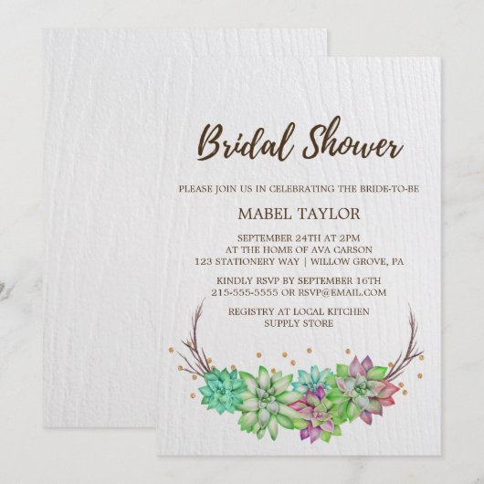 Rustic Roze en Mint Floral Succulent Vrijgezellenf Kaart (Voorkant / Achterkant)