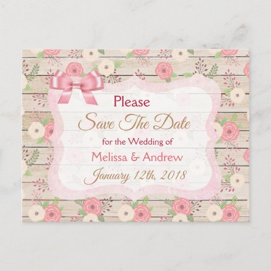 Rustic Roze en Tan Floral sparen het Briefkaart va (Voorkant)