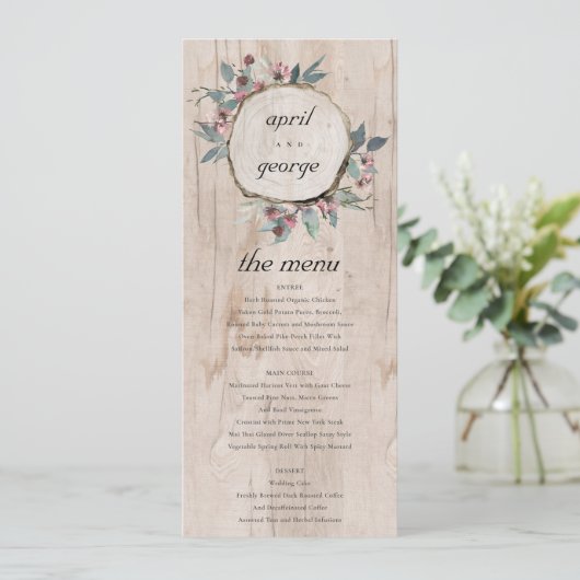 Rustic Roze Eucalyptus Floral Wedding Menu Card Kaart (Staand voorkant)
