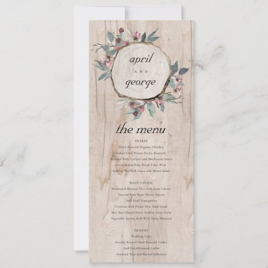 Rustic Roze Eucalyptus Floral Wedding Menu Card Kaart (Voorkant)