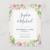 Rustic roze Floral sparen de Datum Uitnodiging (Voorkant)