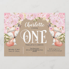 Rustic, Roze Floral, Woodland, Girl 1st Birthday Kaart