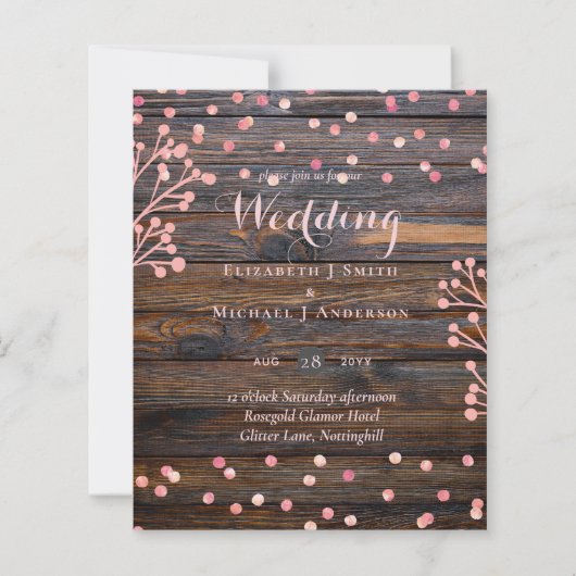 Rustic ROZE GOUD Trouwen Roze Hout Budget (Voorkant)