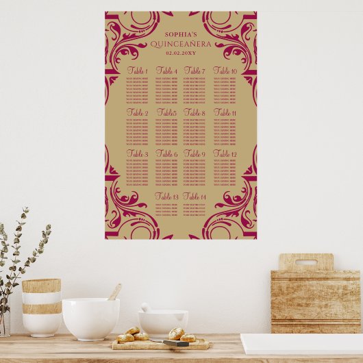 Rustic Roze Gouden Zitplan poster (Keuken)