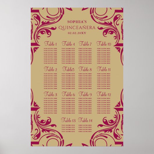 Rustic Roze Gouden Zitplan poster (Voorkant)
