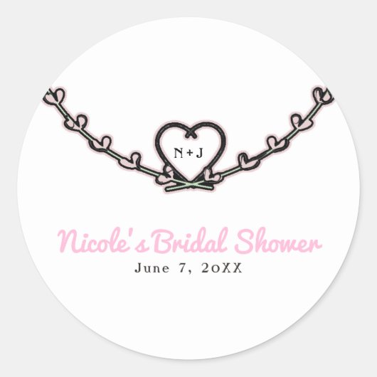 Rustic Roze Hart Wing Bruiloft Feest Favor Ronde Sticker (Voorkant)