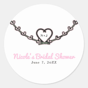 Rustic Roze Hart Wing Bruiloft Feest Favor Ronde Sticker