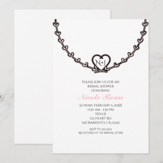 Rustic Roze Hart Wingerd Bruiloft Borrel Kaart (Voorkant / Achterkant)