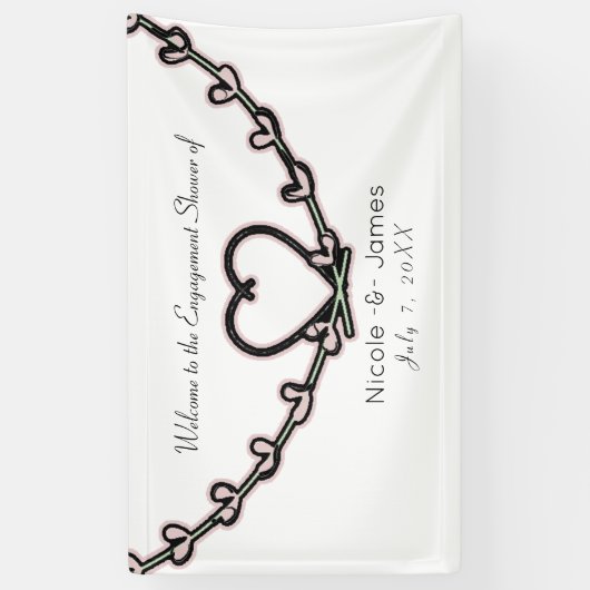 Rustic Roze Hart Wingerd Bruiloft Feest Spandoek (Verticaal)