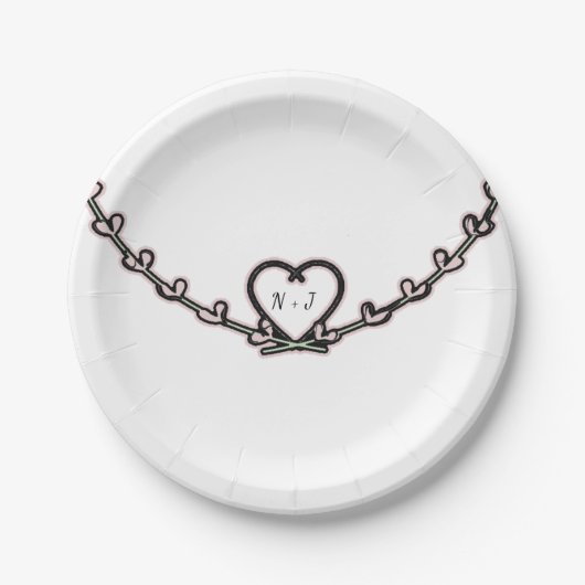 Rustic Roze Hart Wingerd Bruiloft Uitnodiging Cust Papieren Bordje (Voorkant)