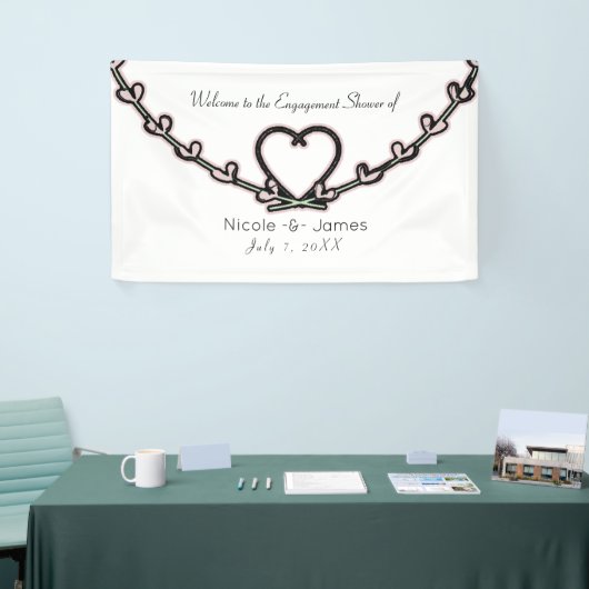 Rustic Roze Hart Wingerd Bruiloftsfeest Aangepaste Spandoek (Beurs)