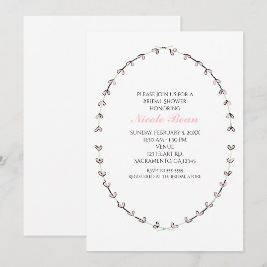 Rustic Roze Hart Wingerd Frame Bruiloft Feest Kaart (Voorkant / Achterkant)