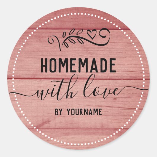 Rustic Roze Hout Thuisgemaakte Liefde Zakelijk Ronde Sticker (Voorkant)