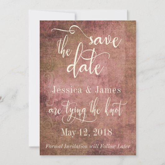 Rustic Roze & Jute Vintage Save the Date (Voorkant)