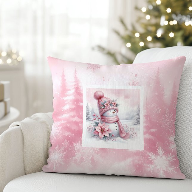 Rustic Roze Kerst Winterse Bos Kinderen Vakantie K Kussen (Rustic Pinkmas Winter Forest Kids Holiday Pillow

)