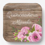 Rustic Roze Klaprozen Quinceañera Papieren Bordje (Voorkant)