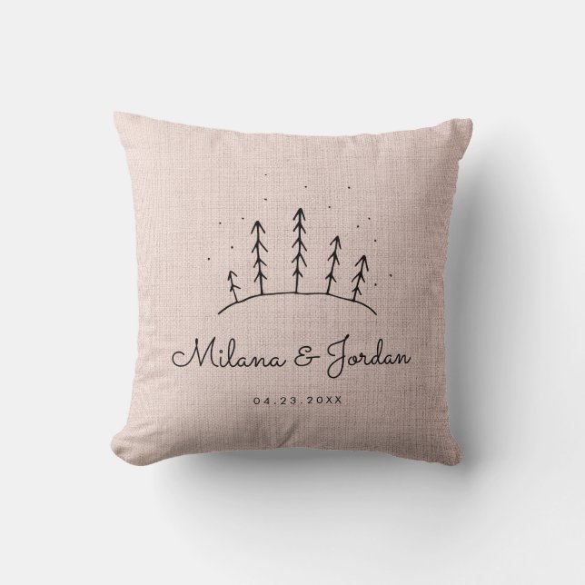 Rustic roze linen aangepaste couple Names Moderne  Kussen (Voorkant)