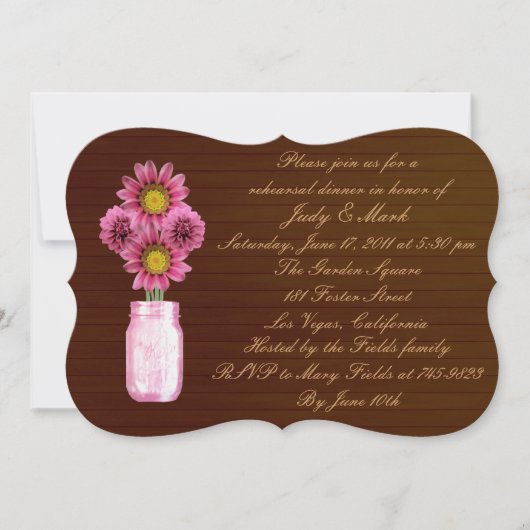 Rustic Roze Metseren Receptie Uitnodiging (Voorkant)