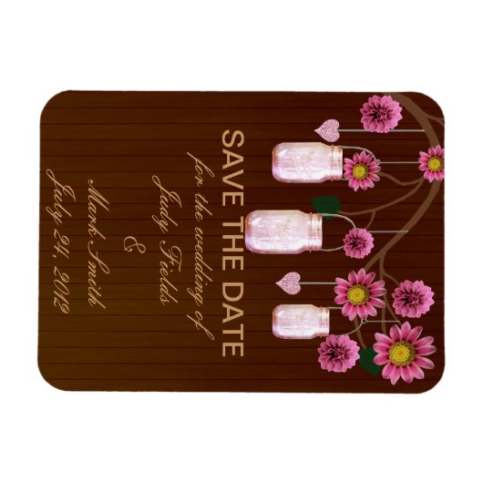 Rustic roze moeraspot bespaart de datum magneet (Horizontaal)