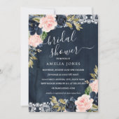 Rustic Roze Navy Bloemendessin Bruids Bruiloft Kaart (Voorkant)