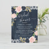 Rustic Roze Navy Bloemendessin Bruids Bruiloft Kaart (Staand voorkant)