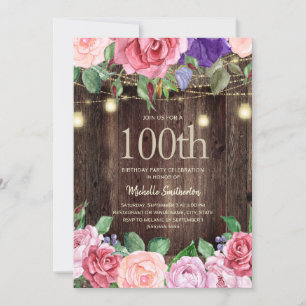 Rustic Roze Paarse Bloemen Slingerlichten 100ste Kaart