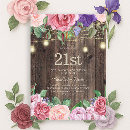 Rustic Roze Paarse Bloemen Slingerlichten 21e Kaart