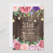 Rustic Roze Paarse Bloemen Slingerlichten 21e Kaart (Voorkant)
