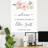 Rustic Roze Pioen Bloem Bruiloft Welkom Poster (Thuiskantoor)