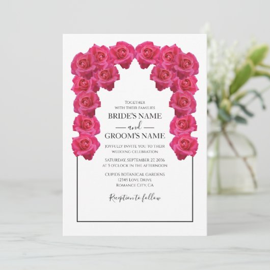 Rustic roze Roses Wedding Invitations Kaart (Staand voorkant)
